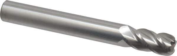 Accupro - 1/2", 4 Flute, Single End, Solid Carbide, 1/8" Corner Radius End Mill - 4" OAL, 40° Helix, Right Hand Flute, 1" LOC, Right Hand Cut - USA Tool & Supply