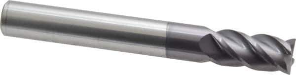Accupro - 1/2", 4 Flute, Single End, Solid Carbide, 0.015" Corner Radius End Mill - 4" OAL, 40° Helix, Right Hand Flute, 1" LOC, Right Hand Cut - USA Tool & Supply