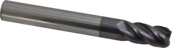 Accupro - 1/2", 4 Flute, Single End, Solid Carbide, 0.06" Corner Radius End Mill - 4" OAL, 40° Helix, Right Hand Flute, 1" LOC, Right Hand Cut - USA Tool & Supply