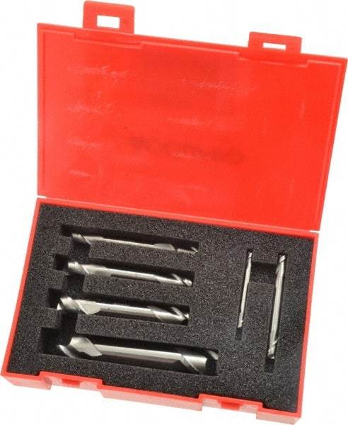 Accupro - 1/8, 3/16, 1/4, 5/16, 3/8 & 1/2", 2 Flute Square End Mill Set - Uncoated, Solid Carbide, Double End, 1/8, 3/16, 1/4, 5/16, 3/8, 1/2" Shank Diam, Centercutting - USA Tool & Supply