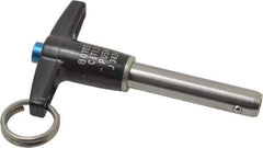 Jergens - 3/8" Diam, 1-1/2" Usable Length, T Handle, Push Button Quick Release Pin - 3-3/8" Overall Length, Grade 17-4 Stainless Steel, Passivated Finish - USA Tool & Supply