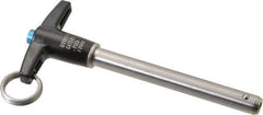 Jergens - 3/8" Diam, 3" Usable Length, T Handle, Push Button Quick Release Pin - 4-7/8" Overall Length, Grade 17-4 Stainless Steel, Passivated Finish - USA Tool & Supply