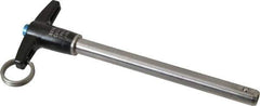 Jergens - 3/8" Diam, 4" Usable Length, T Handle, Push Button Quick Release Pin - 5-7/8" Overall Length, Grade 17-4 Stainless Steel, Passivated Finish - USA Tool & Supply