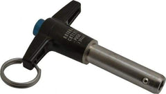 Jergens - 1/2" Diam, 1-1/2" Usable Length, T Handle, Push Button Quick Release Pin - 3-5/8" Overall Length, Grade 17-4 Stainless Steel, Passivated Finish - USA Tool & Supply