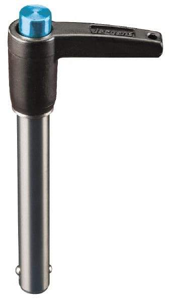 Jergens - 1" Diam, 4" Usable Length, L Handle, Push Button Quick Release Pin - 7" Overall Length, Grade 17-4 Stainless Steel, Passivated Finish - USA Tool & Supply