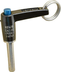 Jergens - 1/4" Diam, 1" Usable Length, L Handle, Push Button Quick Release Pin - 2-1/2" Overall Length, Grade 17-4 Stainless Steel, Passivated Finish - USA Tool & Supply