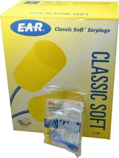 3M - Disposable, Corded, 31 dB, Barrel Earplugs - Yellow, 200 Pairs - USA Tool & Supply