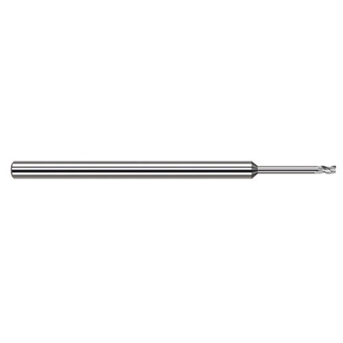 Variable Helix End Mills for Aluminum Alloys - 0.0150″ (1/64″) Cutter Diameter × 0.0230″ Length of Cut × 0.0780″ (5/64″) Reach Carbide Square End Mill for Aluminum Alloys, 3 Flutes - Exact Industrial Supply