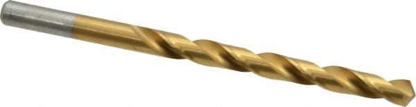 Chicago-Latrobe - Letter E (1/4) 118° High Speed Steel Jobber Drill - TiN Finish, Right Hand Cut, Spiral Flute, Straight Shank, 4" OAL, Standard Point - USA Tool & Supply