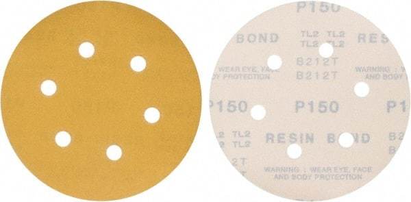 Made in USA - 6" Diam, 150 Grit, Aluminum Oxide Hook & Loop Disc - Very Fine Grade, Coated, C Weight Paper Backing, - USA Tool & Supply