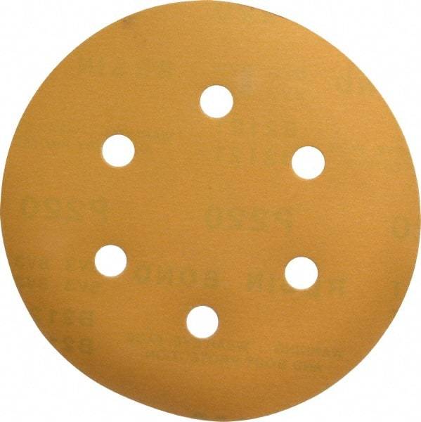 Made in USA - 6" Diam, 220 Grit, Aluminum Oxide Hook & Loop Disc - Very Fine Grade, Coated, C Weight Paper Backing, - USA Tool & Supply