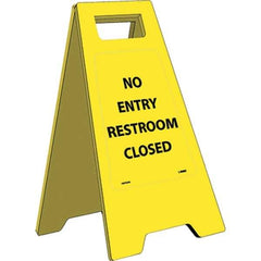 NMC - No Entry - Restroom Closed, 10-3/4" Wide x 24-5/8" High, Plastic Floor Sign - A-Frame, Black on Yellow, For Restroom, Janitorial & Housekeeping - USA Tool & Supply