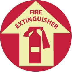 NMC - Fire Extinguisher, Anti-Skid Polyester Floor Sign - Round, Red on Glow (Yellow), Adhesive Backed, For Fire - USA Tool & Supply