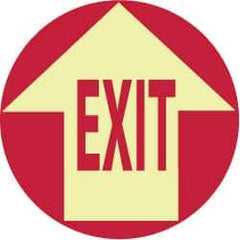 NMC - Exit, Anti-Skid Polyester Floor Sign - Round, Red on Glow (Yellow), Adhesive Backed, For Exit, Entrance & Directional - USA Tool & Supply