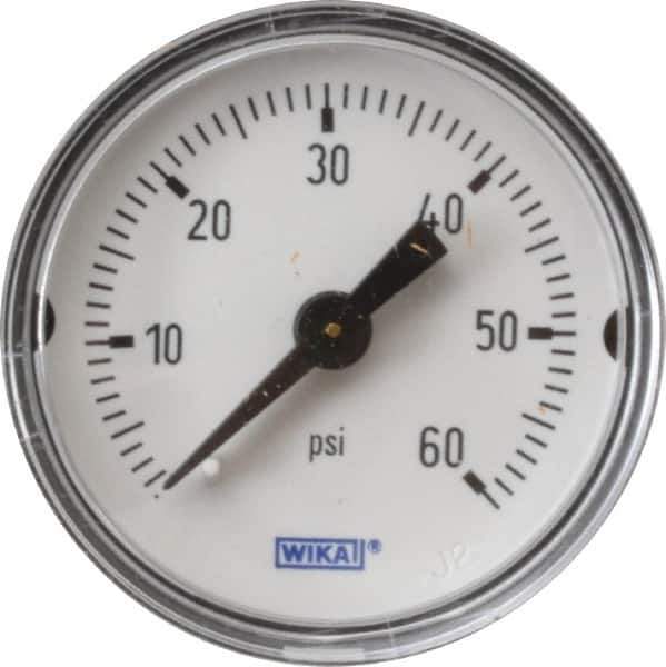 Wika - 1-1/2" Dial, 1/8 Thread, 0-60 Scale Range, Pressure Gauge - Center Back Connection Mount, Accurate to 3-2-3% of Scale - USA Tool & Supply