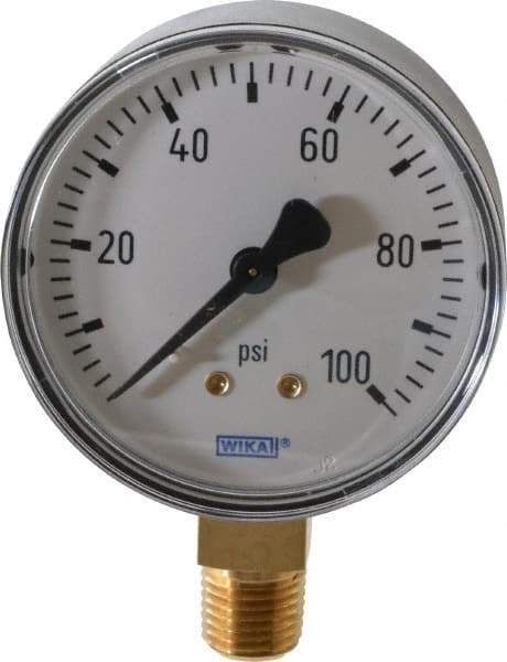 Wika - 2-1/2" Dial, 1/4 Thread, 0-100 Scale Range, Pressure Gauge - Lower Connection Mount, Accurate to 3-2-3% of Scale - USA Tool & Supply