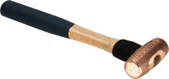 American Hammer - 1-1/2 Lb Nonsparking Copper Head Hammer - 12" OAL, 2-3/4" Head Length, 1-3/8" Face Diam, 12" Hickory Handle - USA Tool & Supply