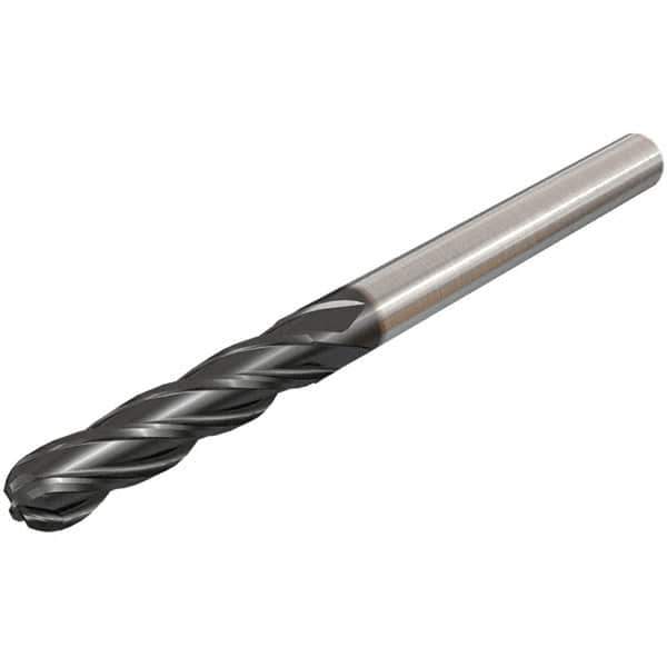 Iscar - 3/4" Diam, 1-1/2" LOC, 4 Flute Solid Carbide Ball End Mill - TiAlN Finish, Single End, 4" OAL, 3/4" Shank Diam, Spiral Flute - USA Tool & Supply