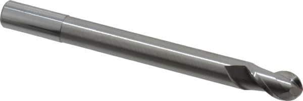 Accupro - 12mm Diam, 22mm LOC, 2 Flute Solid Carbide Ball End Mill - Uncoated, Single End, 130mm OAL, 12mm Shank Diam, Spiral Flute - USA Tool & Supply