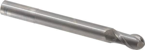 Accupro - 5/8" Diam, 1-1/4" LOC, 2 Flute Solid Carbide Ball End Mill - Uncoated, Single End, 6" OAL, 5/8" Shank Diam, Spiral Flute - USA Tool & Supply
