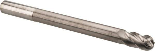 Accupro - 1/2" Diam, 1" LOC, 4 Flute Solid Carbide Ball End Mill - Uncoated, Single End, 6" OAL, 1/2" Shank Diam, Spiral Flute - USA Tool & Supply