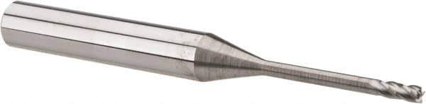 Accupro - 2mm, 5mm LOC, 6mm Shank Diam, 57mm OAL, 4 Flute, Solid Carbide Square End Mill - Single End, Uncoated, Spiral Flute, 30° Helix, Centercutting, Right Hand Cut, Right Hand Flute - USA Tool & Supply