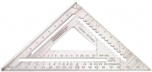 Johnson Level & Tool - 12" Blade Length x 12" Base Length, Powder Coated Finish, Aluminum Rafter Square - 1/4" Graduation - USA Tool & Supply