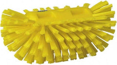 Vikan - 1-1/2" Bristle Length, Polyester Utility Scrub Brush - 5-1/2" Wide Head, 8" OAL, European Threaded Handle, Yellow, Polypropylene Block - USA Tool & Supply