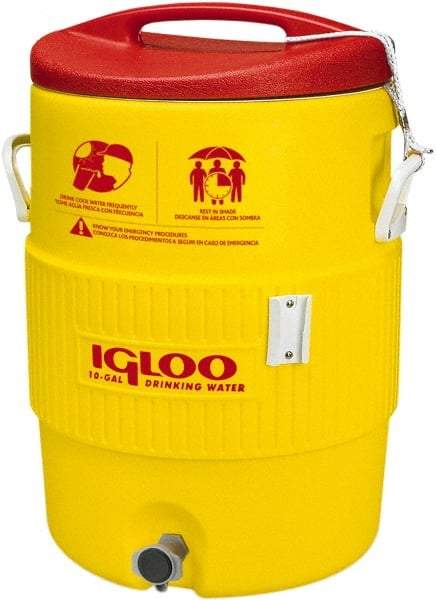 Igloo - 10 Gal Beverage Cooler - Plastic, Yellow/Red - USA Tool & Supply