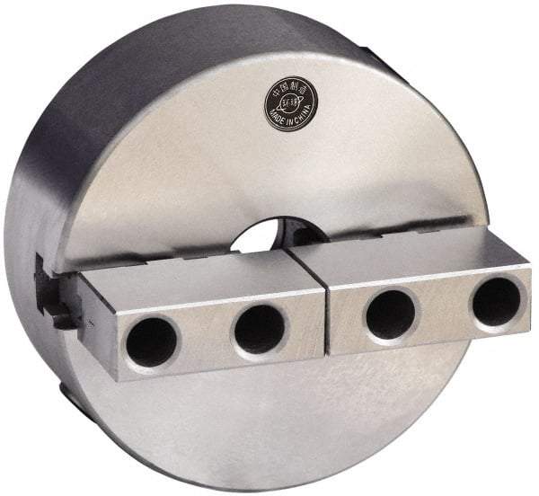 Gibraltar - 2 Jaws, 10" Diam, Self Centering Manual Lathe Chuck - Plain Back Mount Spindle, Reversible, 3.1496" Through Hole Diam, 0.0024" Axial Runout, 0.0022" Radial Runout, Cast Iron - USA Tool & Supply