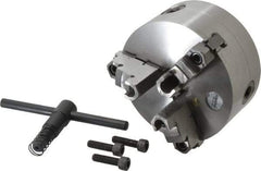 Gibraltar - 3 Jaws, 5" Diam, Self Centering Manual Lathe Chuck - Plain Back Mount Spindle, Reversible, 1.26" Through Hole Diam, 0.0014" Axial Runout, 0.0012" Radial Runout, Cast Iron - USA Tool & Supply