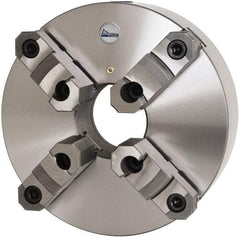 Gibraltar - 4 Jaws, 12" Diam, Self Centering Manual Lathe Chuck - Plain Back Mount Spindle, Reversible, 3-15/16" Through Hole Diam, 0.0024" Axial Runout, 0.0024" Radial Runout, Cast Iron - USA Tool & Supply