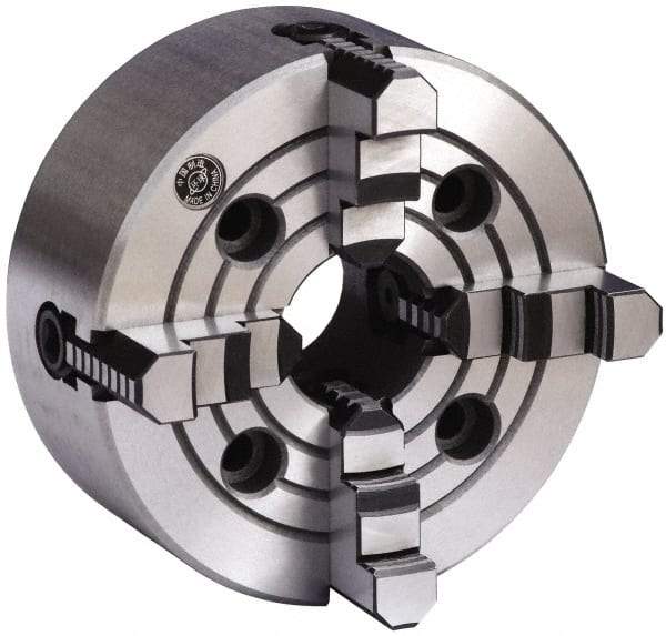 Gibraltar - 4 Jaws, 3" Diam, Independent Manual Lathe Chuck - Plain Back Mount Spindle, Reversible, 4,000 Max RPM, 0.8661" Through Hole Diam, Cast Iron - USA Tool & Supply