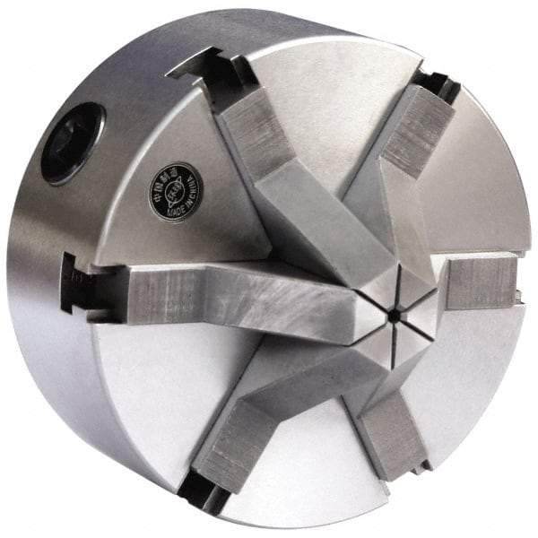 Gibraltar - 6 Jaws, 3" Diam, Self Centering Manual Lathe Chuck - Plain Back Mount Spindle, 0.6299" Through Hole Diam, Cast Iron - USA Tool & Supply