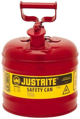 Justrite - 2 Gal Galvanized Steel Type I Safety Can - 13-3/4" High x 9-1/2" Diam, Red with Yellow - USA Tool & Supply