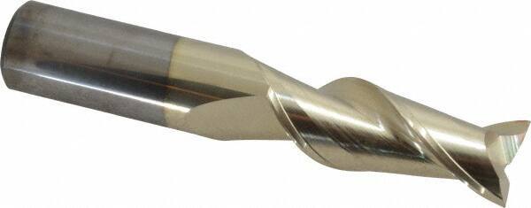 Accupro - 5/8", 1-5/8" LOC, 5/8" Shank Diam, 3-1/2" OAL, 2 Flute, Solid Carbide Square End Mill - Single End, ZrN Finish, Spiral Flute, Variable° Helix, Centercutting, Right Hand Cut, Right Hand Flute - USA Tool & Supply