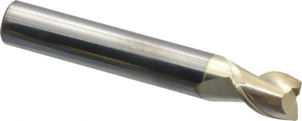 Accupro - 3/8", 1/2" LOC, 3/8" Shank Diam, 2-1/2" OAL, 2 Flute, Solid Carbide Square End Mill - Single End, ZrN Finish, Spiral Flute, Variable° Helix, Centercutting, Right Hand Cut, Right Hand Flute - USA Tool & Supply