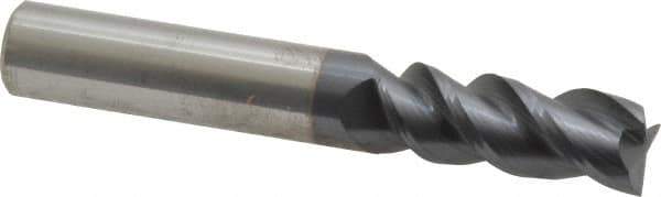 Accupro - 3/8", 1" LOC, 3/8" Shank Diam, 2-1/2" OAL, 3 Flute, Solid Carbide Square End Mill - Single End, AlTiN Finish, Spiral Flute, Variable° Helix, Centercutting, Right Hand Cut, Right Hand Flute - USA Tool & Supply
