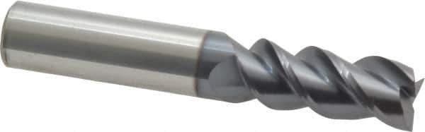 Accupro - 1/2", 1-1/4" LOC, 1/2" Shank Diam, 3" OAL, 3 Flute, Solid Carbide Square End Mill - Single End, AlTiN Finish, Spiral Flute, Variable° Helix, Centercutting, Right Hand Cut, Right Hand Flute - USA Tool & Supply