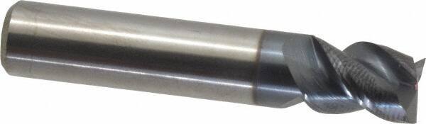 Accupro - 3/8", 1/2" LOC, 3/8" Shank Diam, 2" OAL, 3 Flute, Solid Carbide Square End Mill - Single End, AlTiN Finish, Spiral Flute, Variable° Helix, Centercutting, Right Hand Cut, Right Hand Flute - USA Tool & Supply