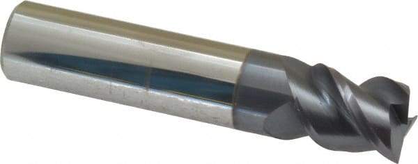 Accupro - 1/2", 5/8" LOC, 1/2" Shank Diam, 2-1/2" OAL, 3 Flute, Solid Carbide Square End Mill - Single End, AlTiN Finish, Spiral Flute, Variable° Helix, Centercutting, Right Hand Cut, Right Hand Flute - USA Tool & Supply