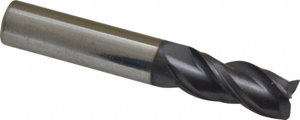 Accupro - 7/16", 3 Flute, Single End, Solid Carbide, 0.0150 - 0.0200" Corner Radius End Mill - 2-3/4" OAL, Right Hand Flute, 1" LOC, Right Hand Cut - USA Tool & Supply