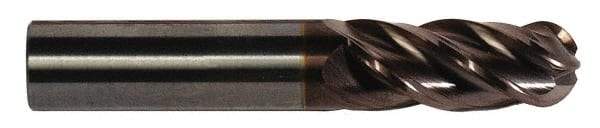Accupro - 1" Diam, 1-1/4" LOC, 4 Flute Solid Carbide Ball End Mill - AlTiN Finish, Single End, 3" OAL, 1" Shank Diam, Spiral Flute - USA Tool & Supply