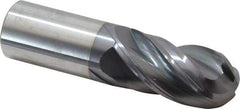 Accupro - 1" Diam, 2" LOC, 4 Flute Solid Carbide Ball End Mill - AlTiN Finish, Single End, 4" OAL, 1" Shank Diam, Spiral Flute - USA Tool & Supply
