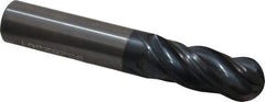 Accupro - 1/2" Diam, 1-1/4" LOC, 4 Flute Solid Carbide Ball End Mill - AlTiN Finish, Single End, 3" OAL, 1/2" Shank Diam, Spiral Flute - USA Tool & Supply