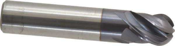 Accupro - 1/2" Diam, 5/8" LOC, 4 Flute Solid Carbide Ball End Mill - AlTiN Finish, Single End, 2-1/2" OAL, 1/2" Shank Diam, Spiral Flute - USA Tool & Supply