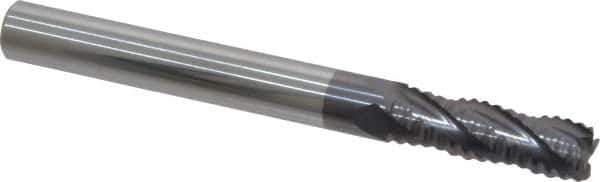 Accupro - 1/4" Diam, Fine Pitch, 3/4" LOC, 4 Flute Solid Carbide Roughing Square End Mill - AlTiN Finish, 2-1/2" OAL, 1/4" Shank Diam, Single End, 30° Helix - USA Tool & Supply