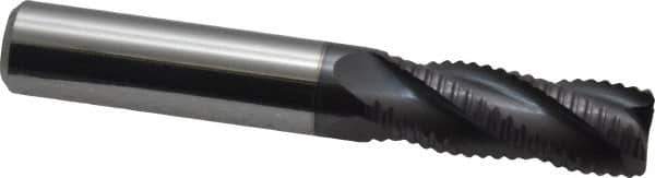 Accupro - 3/8" Diam, Fine Pitch, 1" LOC, 4 Flute Solid Carbide Roughing Square End Mill - AlTiN Finish, 2-1/2" OAL, 3/8" Shank Diam, Single End, 30° Helix - USA Tool & Supply