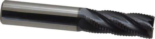 Accupro - 1/2" Diam, Fine Pitch, 1-1/4" LOC, 5 Flute Solid Carbide Roughing Square End Mill - AlTiN Finish, 3" OAL, 1/2" Shank Diam, Single End, 30° Helix - USA Tool & Supply