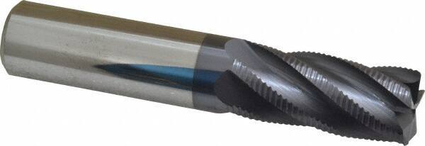 Accupro - 3/4" Diam, Fine Pitch, 1-5/8" LOC, 5 Flute Solid Carbide Roughing Square End Mill - AlTiN Finish, 4" OAL, 3/4" Shank Diam, Single End, 30° Helix - USA Tool & Supply